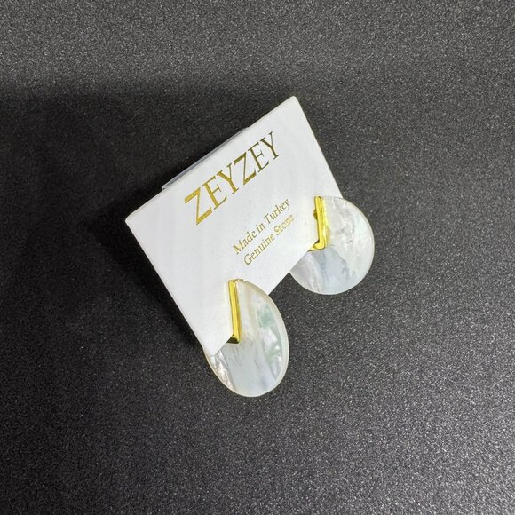 ZeyZey Mother of Pearl 3/4 Circle Post Earrings with Gold Colored Accents - Picture 1 of 9